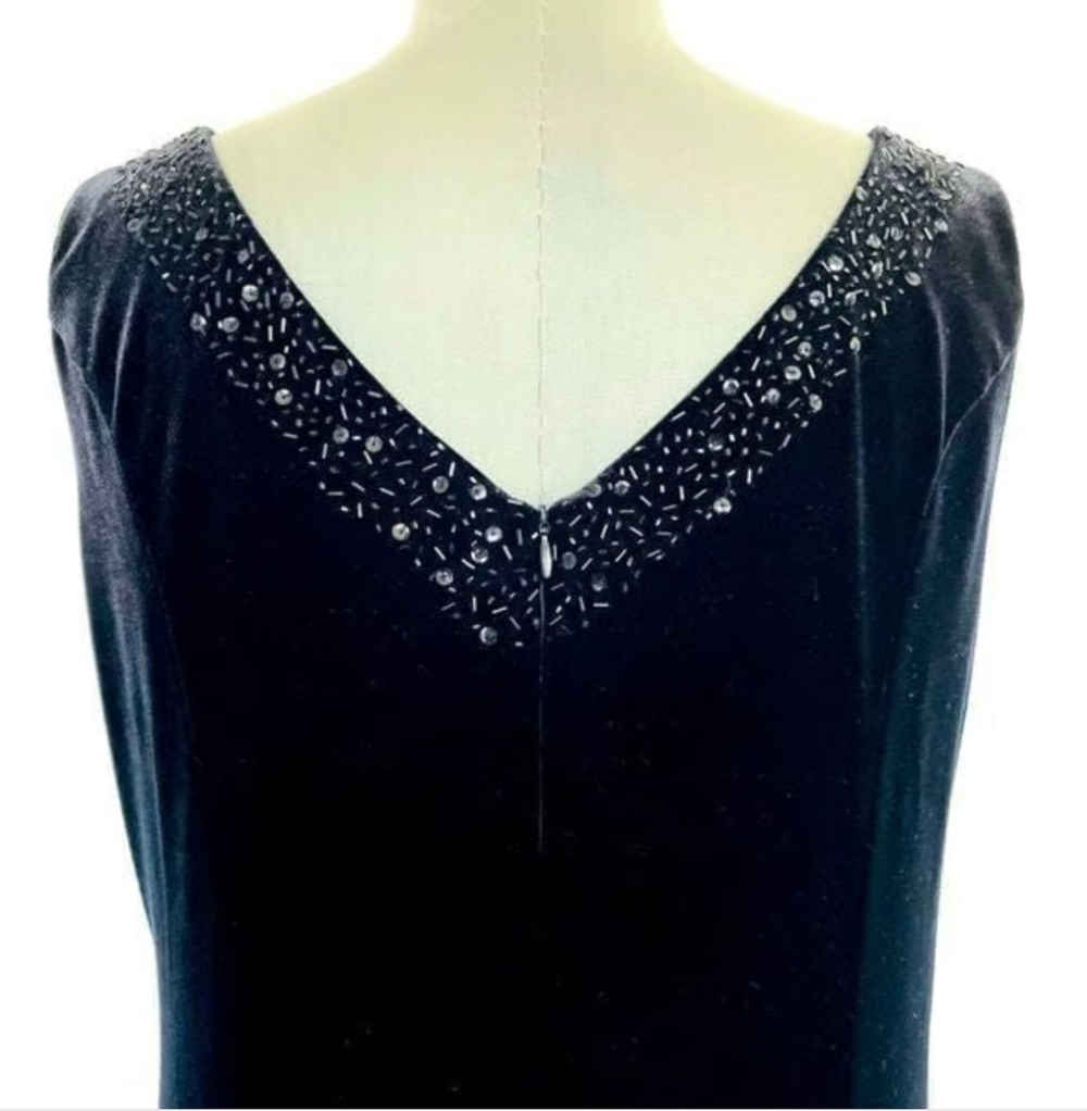 JESSICA HOWARD Womens Dress 12 Black Velvet Beaded Embroidered Maxi Evening EXC - Picture 8 of 9